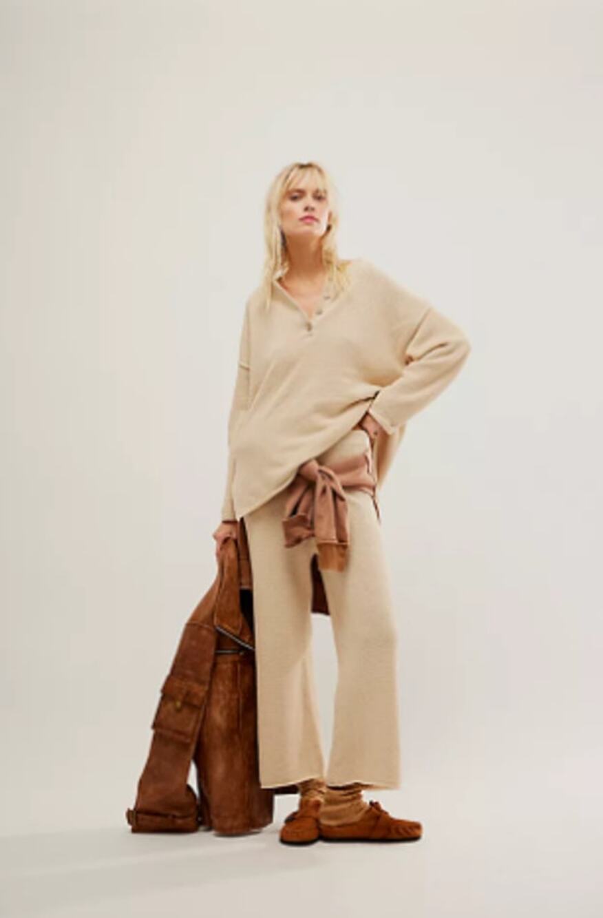 Free People Womens 2 pc Hailee Sweater Pant Matching Set Tan Size XS Neutral